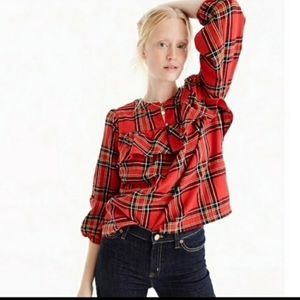J. Crew Ruffle Top in Festive Plaid Flannel Blouse